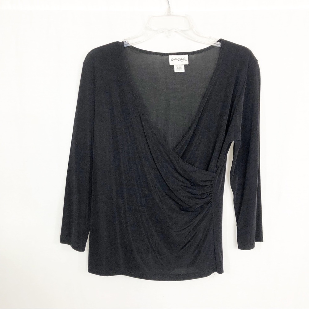 Claudia Richard Faux Wrap 3/4 Sleeve Dress Top, Size Medium, Black